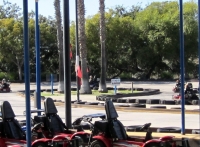 Go-karts lined up at Boomers Irvine ready for racing